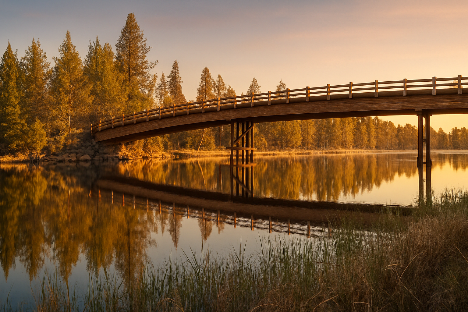 Sunriver bridge at sunrise