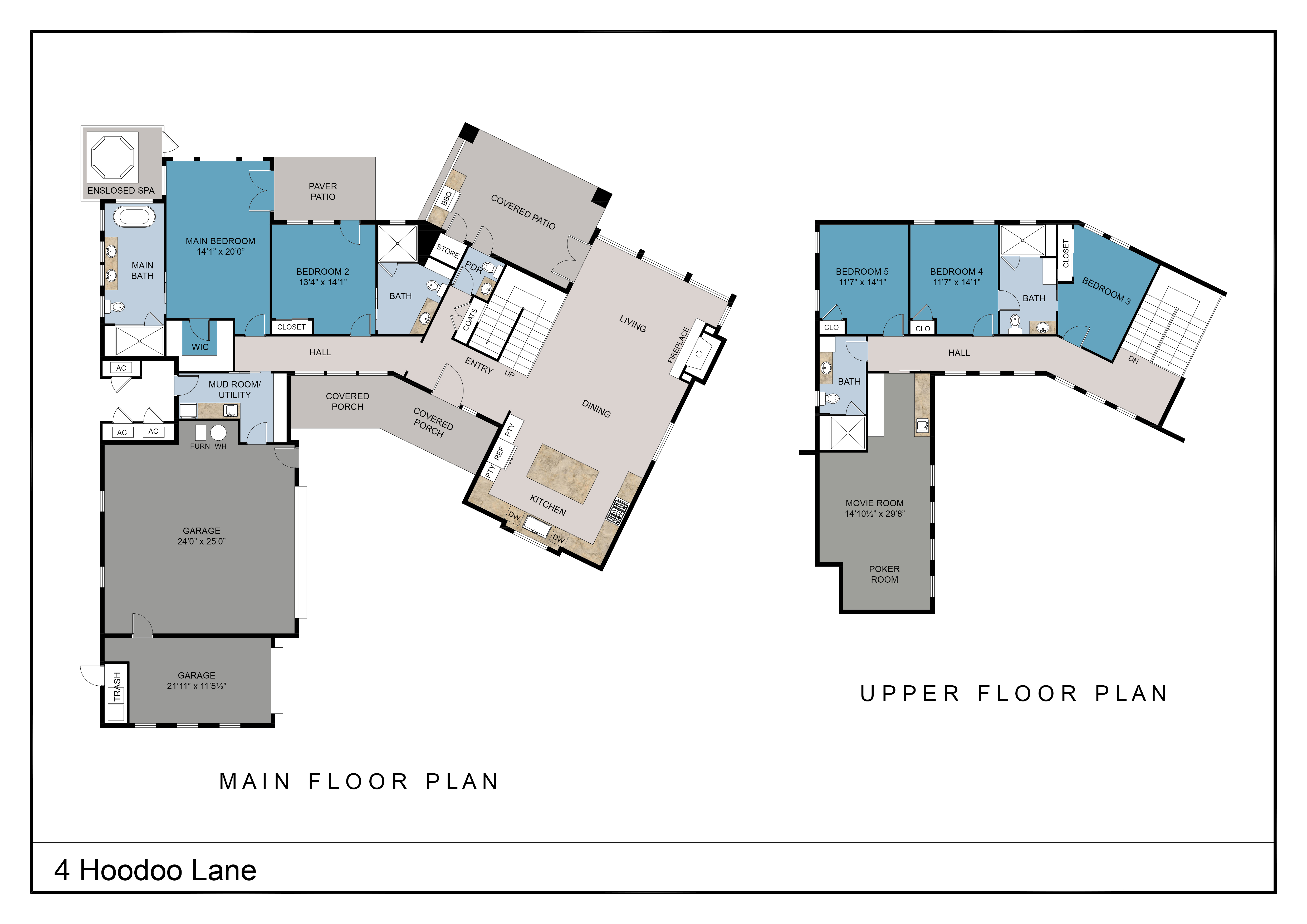 Alpine Lodge—main & upper floor plan
